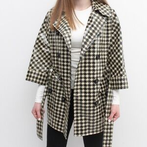 MaxMara Houndstooth Rain Coat Jacket Double Breasted Belted Women's 10
